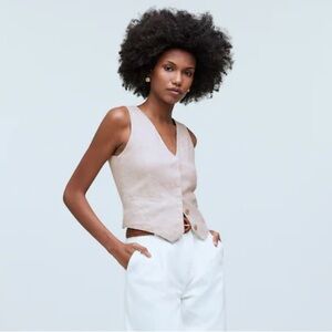 Madewell Single Breasted Vest top 100% Linen in cream natural size 4